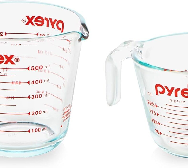 Pyrex Essentials (2-Pack) Glass Measuring Cups Set (1 & 2 Cup) | For prepping, baking and cooking, preheated oven, dishwasher, freezer, and microwave safe