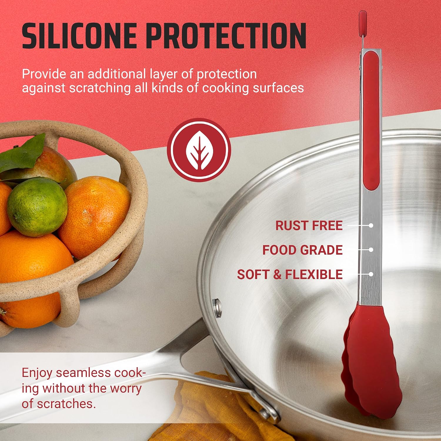 Kaluns Kitchen Tongs for Cooking Grilling Set of 4, BBQ Grill Tongs With Silicone Tip Stainless Steel Heat Resistant, Non-stick Pull Lock, Incl 7, 9, 12 Inch Tong Plus a Silicone Spatula - Image 3