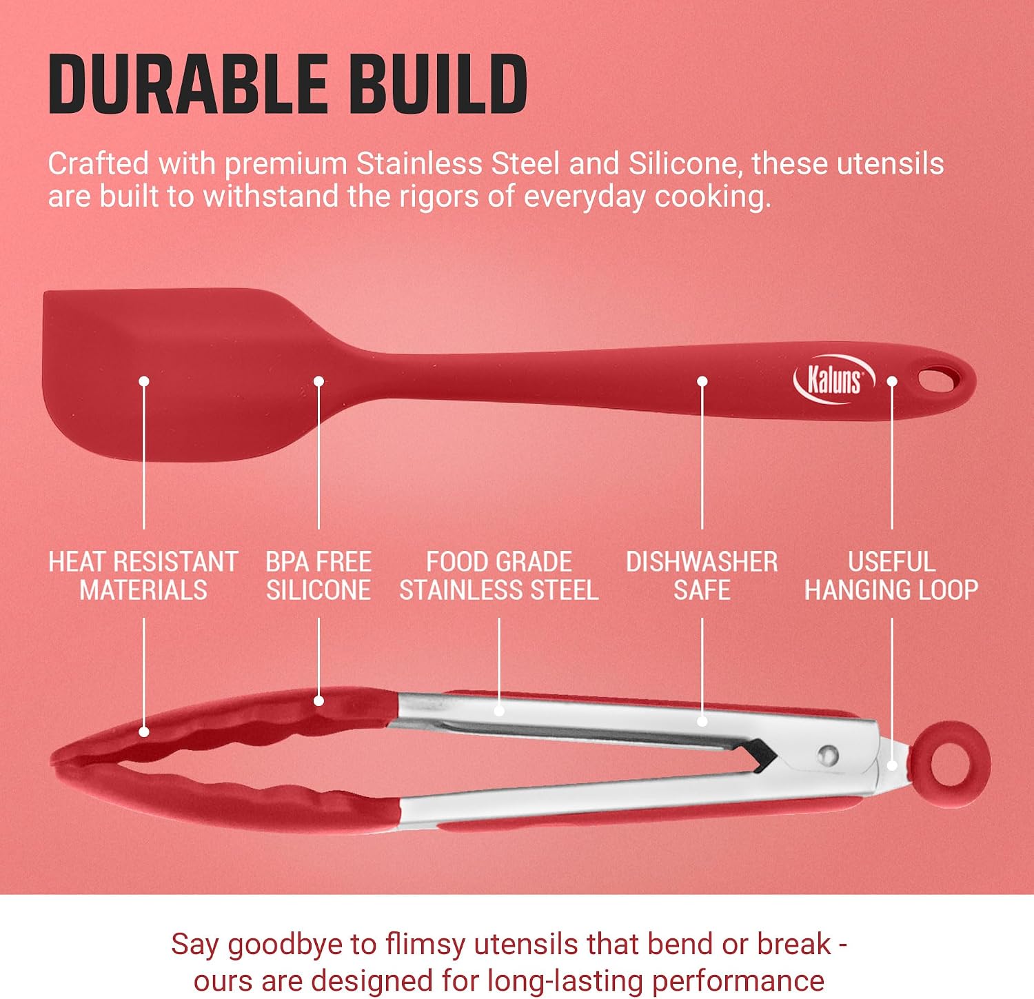 Kaluns Kitchen Tongs for Cooking Grilling Set of 4, BBQ Grill Tongs With Silicone Tip Stainless Steel Heat Resistant, Non-stick Pull Lock, Incl 7, 9, 12 Inch Tong Plus a Silicone Spatula - Image 5