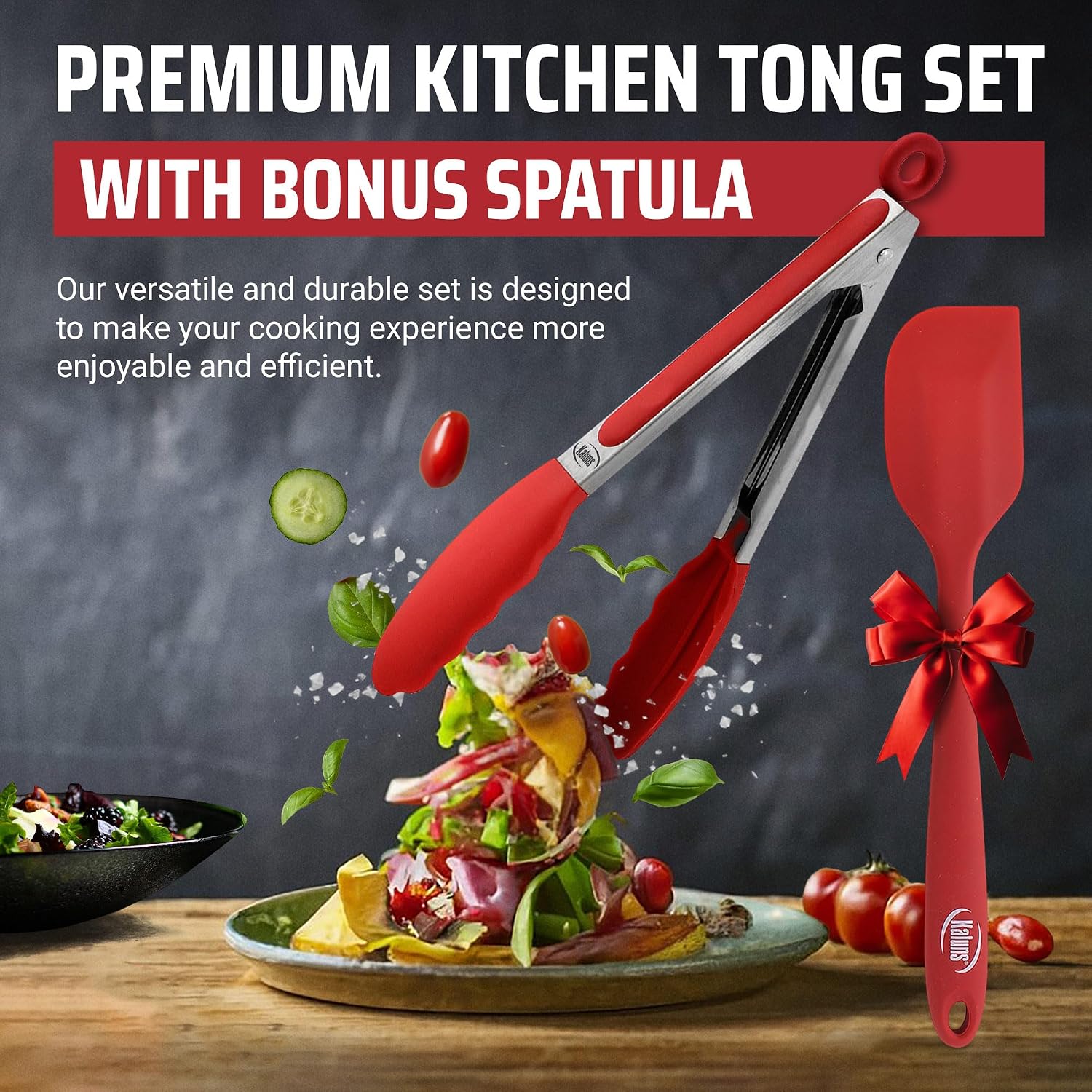 Kaluns Kitchen Tongs for Cooking Grilling Set of 4, BBQ Grill Tongs With Silicone Tip Stainless Steel Heat Resistant, Non-stick Pull Lock, Incl 7, 9, 12 Inch Tong Plus a Silicone Spatula - Image 7