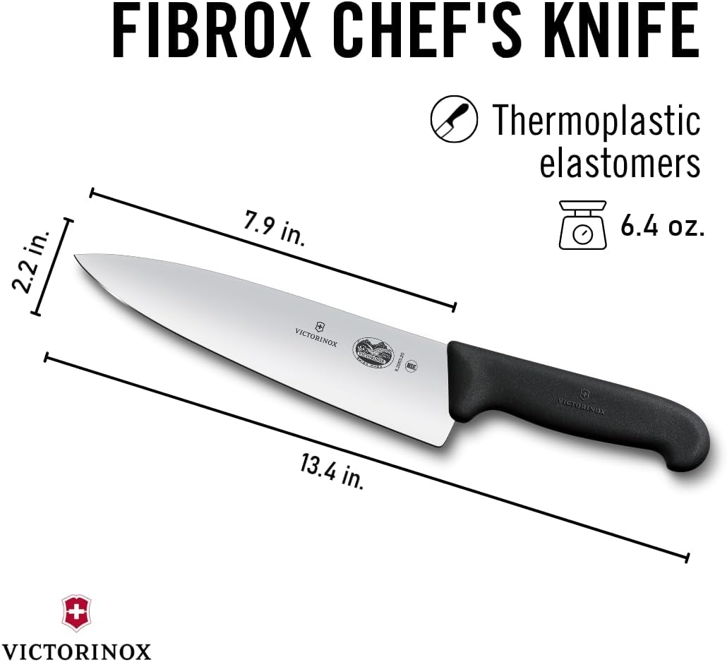 Victorinox Fibrox Pro 8 Inch Chef’s Knife, Dishwasher Safe, Black | Ergonomic TPE non-slip handle for professional chopping, slicing, and dicing. Swiss made, dishwasher safe kitchen tool - Image 2