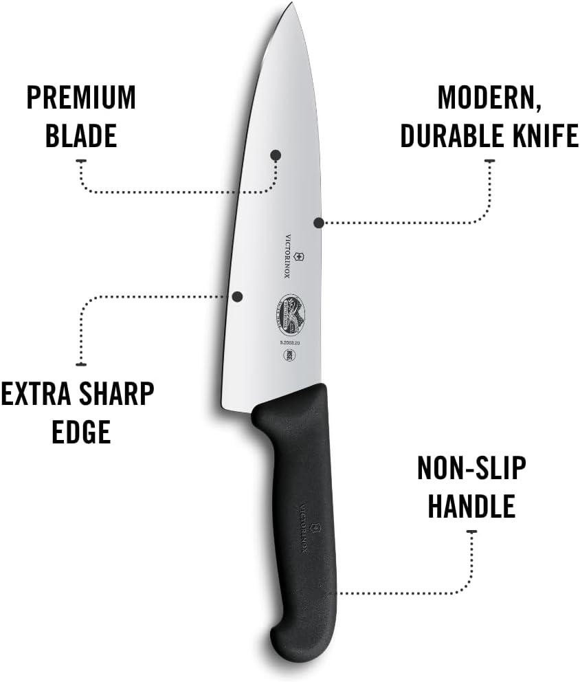 Victorinox Fibrox Pro 8 Inch Chef’s Knife, Dishwasher Safe, Black | Ergonomic TPE non-slip handle for professional chopping, slicing, and dicing. Swiss made, dishwasher safe kitchen tool - Image 6