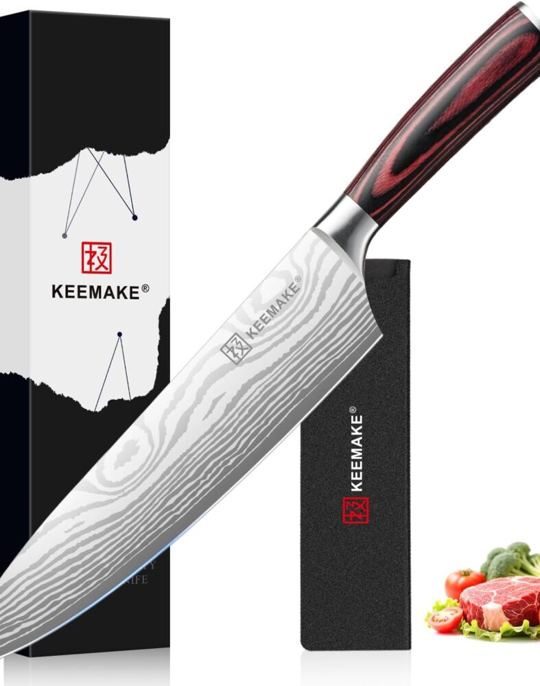 KEEMAKE 8" Chef Knife, Ultra Sharp Kitchen Knife with Ergonomic Handle | Japanese High Carbon Stainless Steel, 12° Bevel Angle, Professional Cooking Gadgets with Gift Box for Men and Women
