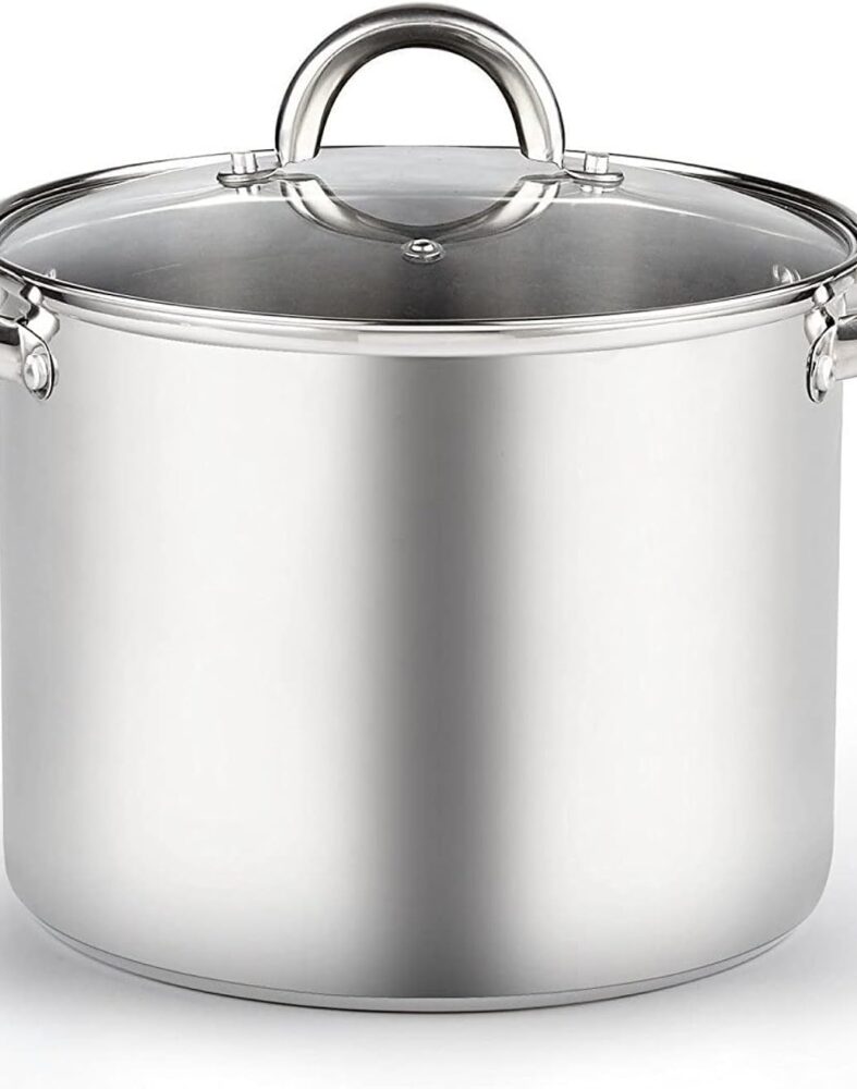 Cook N Home Basics 8 Quart Stainless Steel Stock Pot with Lid, Cooking Pot for Pasta, Soup, Sturdy Handle, Stockpot with Even Heating, Oven & Dishwasher Safe, Cookware for Canning, Boiling